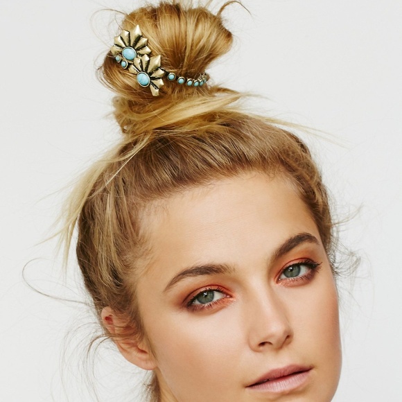 Free People Accessories Bun Cuff Navajo Turquoise Deco Wing